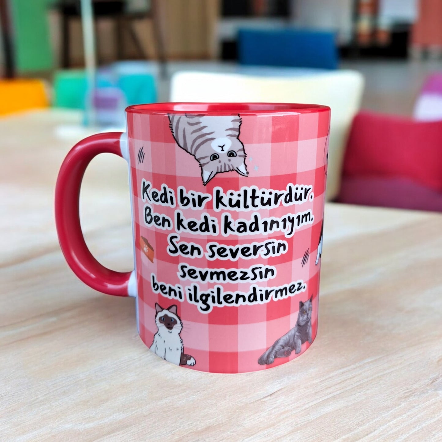 Ben Kedi Kadınıyım Tasarım Porselen Hediyelik Kupa Bardak-Cat Mom-Doğum Günü Hediyesi Ofis-Ev Kupası