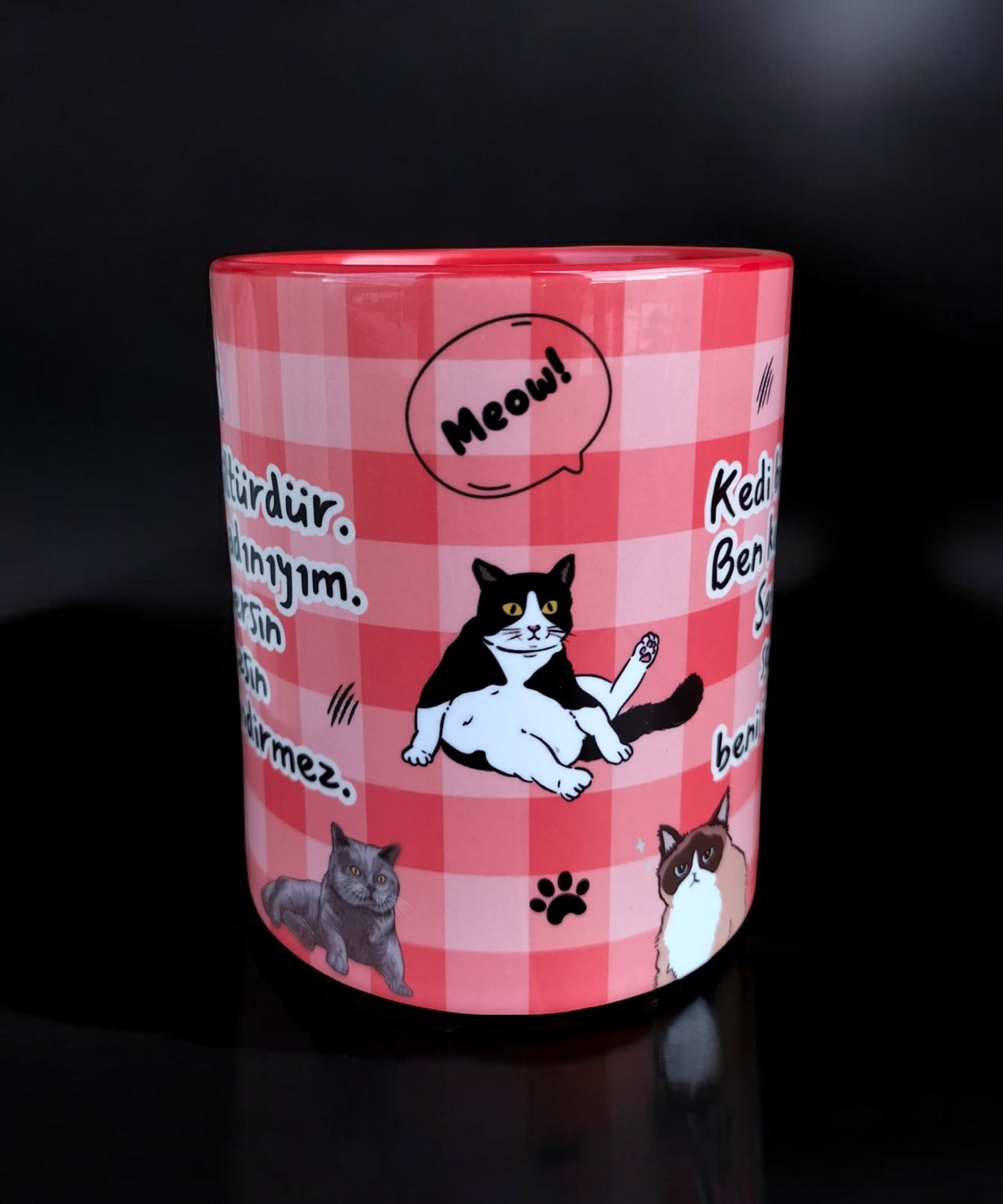 Ben Kedi Kadınıyım Tasarım Porselen Hediyelik Kupa Bardak-Cat Mom-Doğum Günü Hediyesi Ofis-Ev Kupası