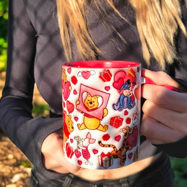 Sevgili Hediye Kalp Kulplu Winnie The Pooh Hediyelik Kupa - Kaliteli Porselen Kupa