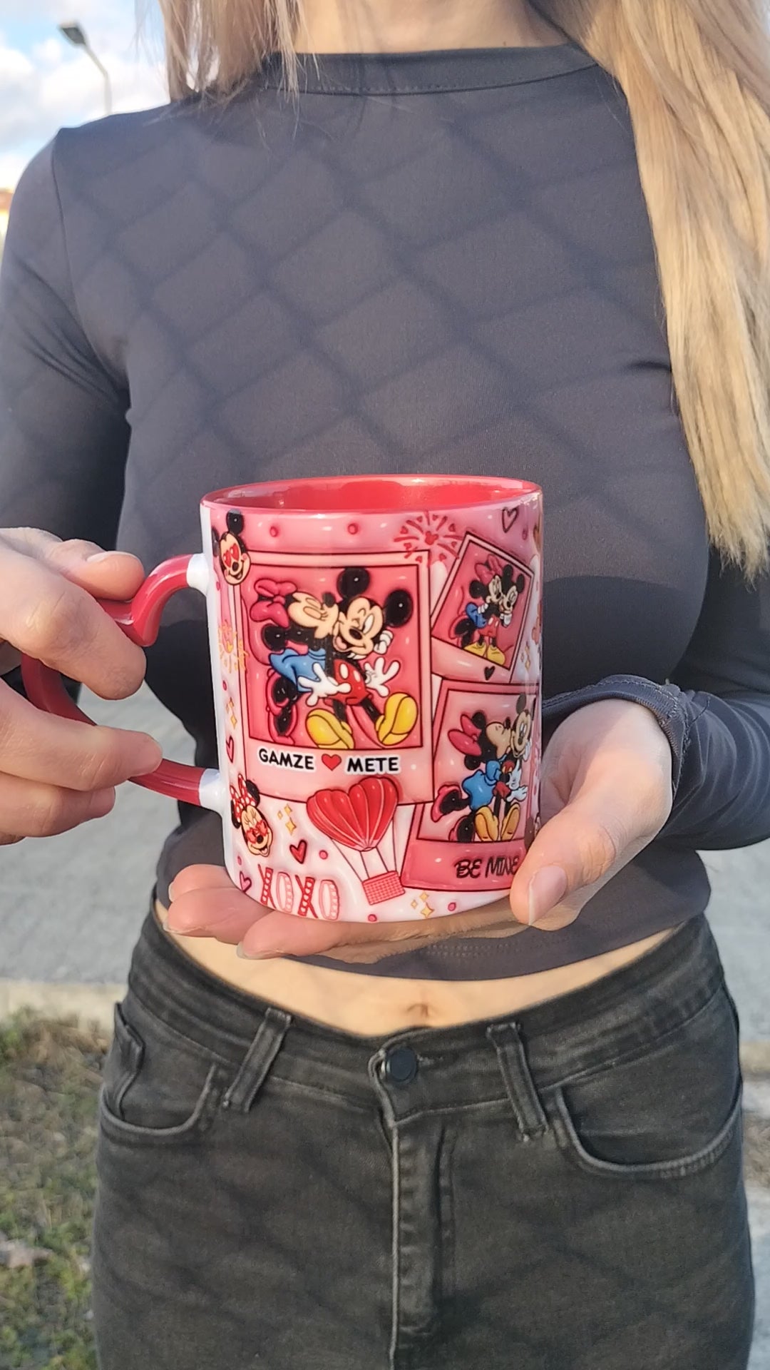 Sevgililer Günü İsim Yazılabilir Mickey&Minnie Tasarım Kaliteli Porselen Kupa -Hediyelik Kupa Bardak