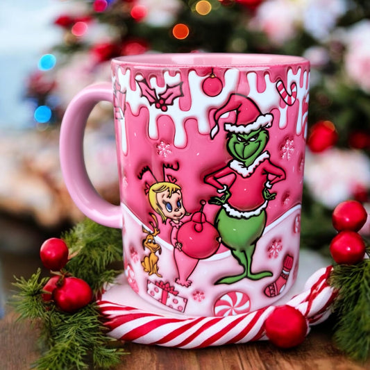 Grinch ve Cindy Yılbaşı Hediyelik Tasarım Kupa-Doğum Günü-Arkadaş-Sevgili Hediyelik Kupa Bardak