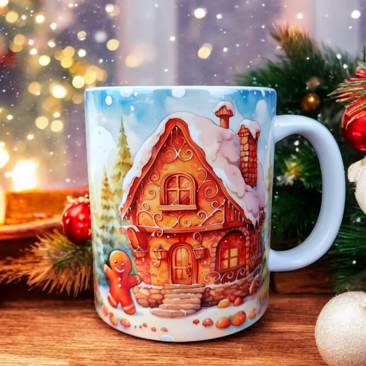 Kurabiye Ev Adam Tasarım Kupa-Gingerbread Yılbaşı Hediyelik Kupa Bardak