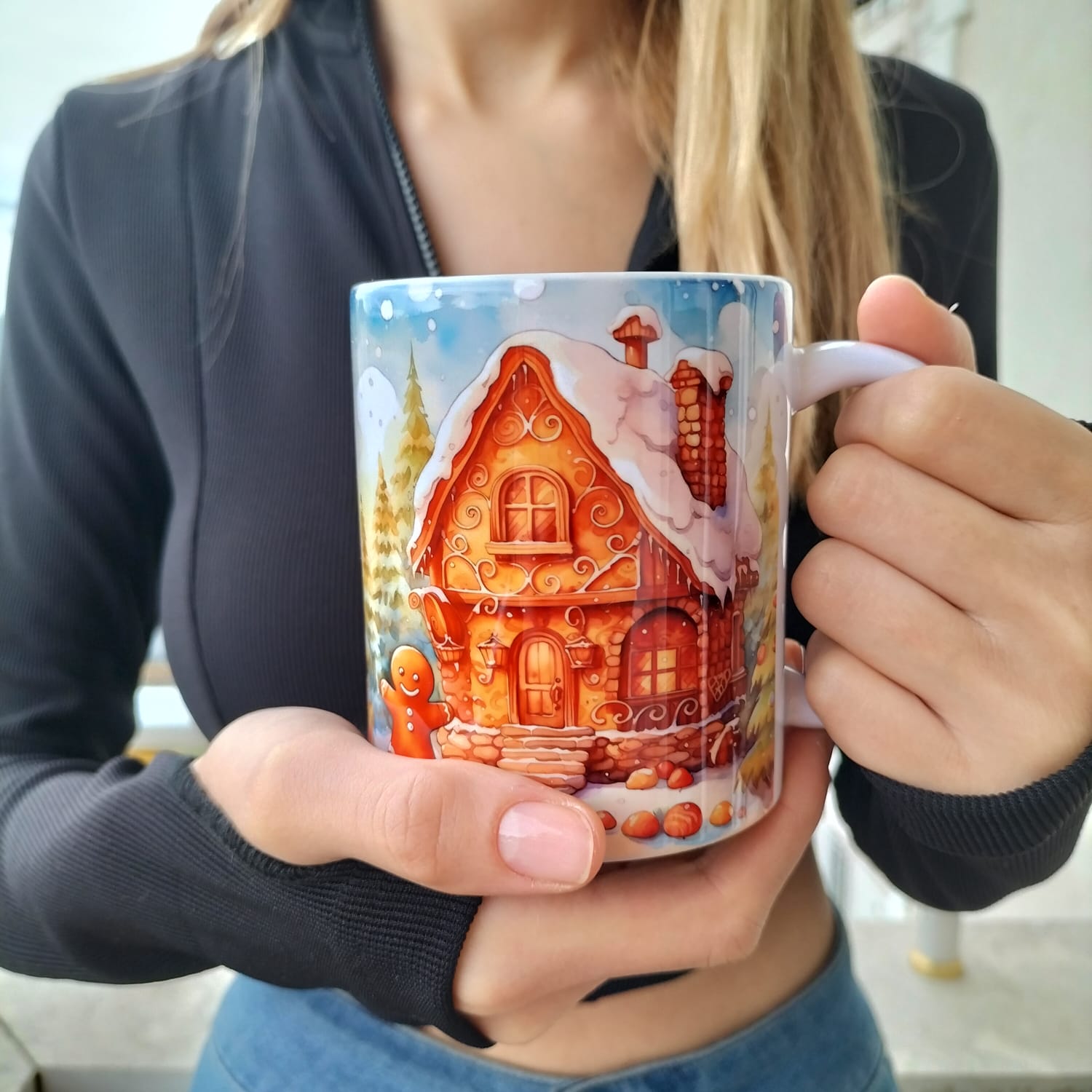 Kurabiye Ev Adam Tasarım Kupa-Gingerbread Yılbaşı Hediyelik Kupa Bardak