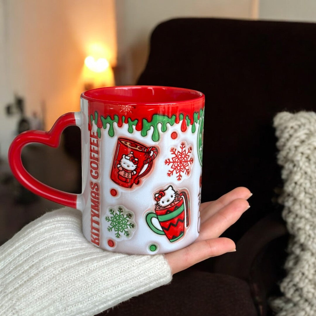 Hello Kitty Kaliteli Hediyelik Porselen Renkli Canlı çay Kahve Kalp Kulplu Kupa Bardak