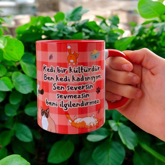 Ben Kedi Kadınıyım Tasarım Porselen Hediyelik Kupa Bardak-Cat Mom-Doğum Günü Hediyesi Ofis-Ev Kupası