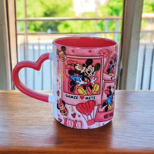 Sevgililer Günü İsim Yazılabilir Mickey&Minnie Tasarım Kaliteli Porselen Kupa -Hediyelik Kupa Bardak