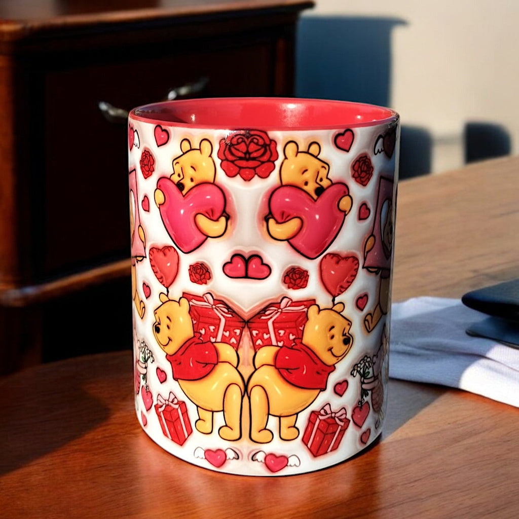 Sevgili Hediye Kalp Kulplu Winnie The Pooh Hediyelik Kupa - Kaliteli Porselen Kupa