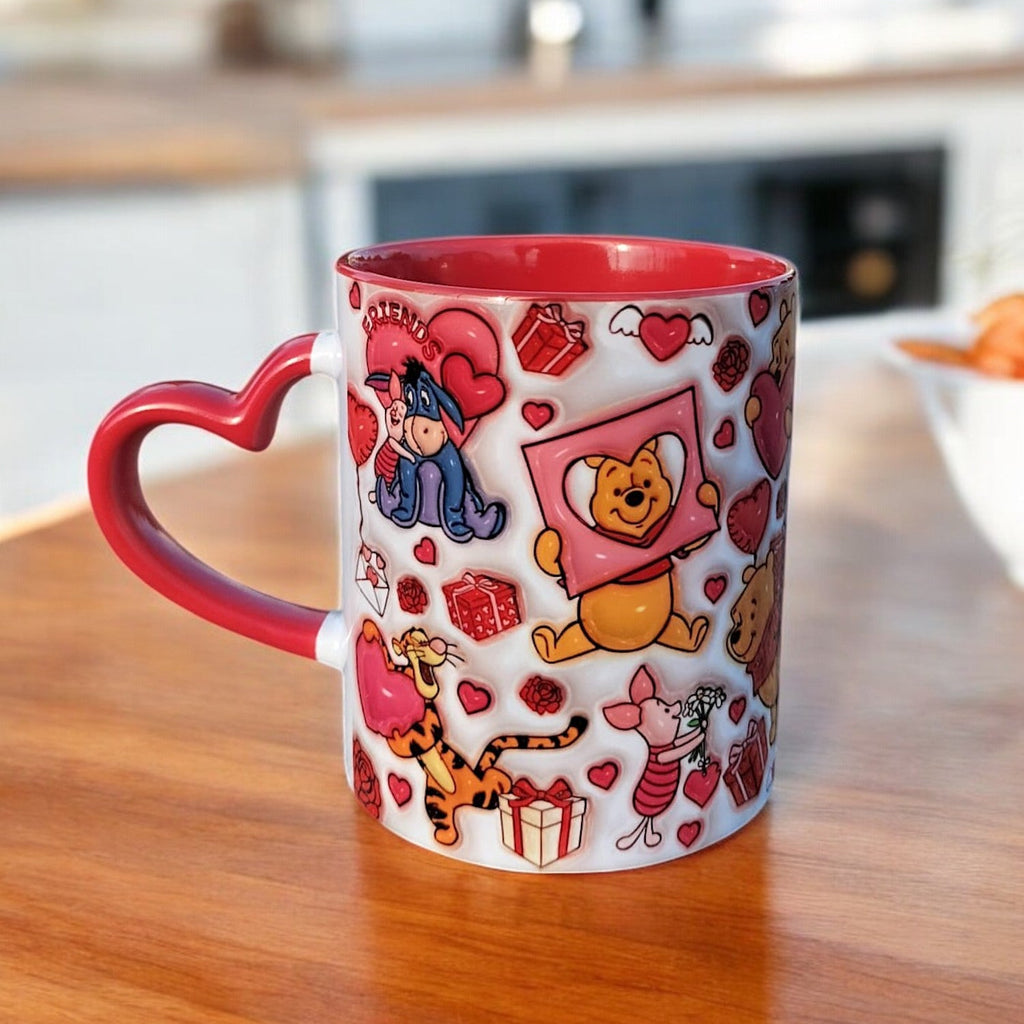 Sevgili Hediye Kalp Kulplu Winnie The Pooh Hediyelik Kupa - Kaliteli Porselen Kupa