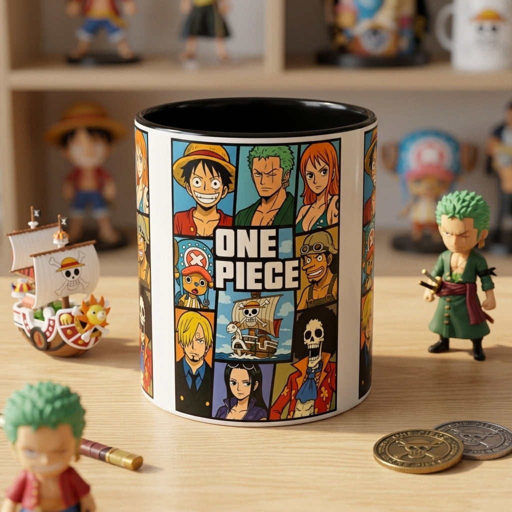 One Piece Kupa – Luffy ve Hasır Şapka Korsanları Temalı Premium Porselen Kupa