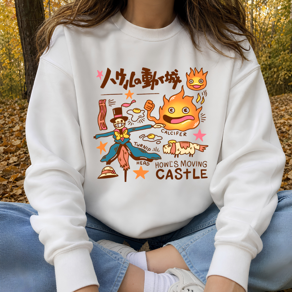 Howl’s Moving Castle Calcifer Hoodie – Anime Baskılı Oversize Sweatshirt