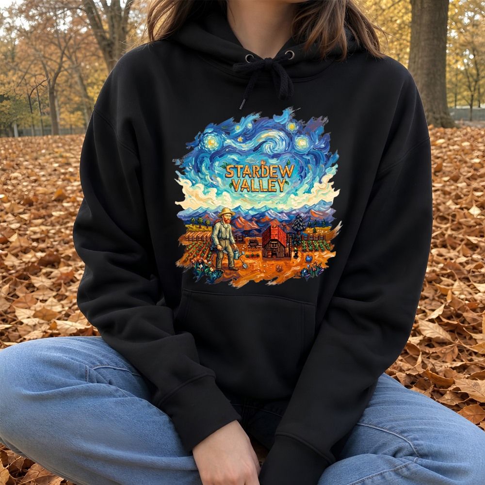 Stardew Valley Van Gogh Yıldızlı Gece Hoodie – Sanat ve Oyun Temalı Oversize Sweatshirt