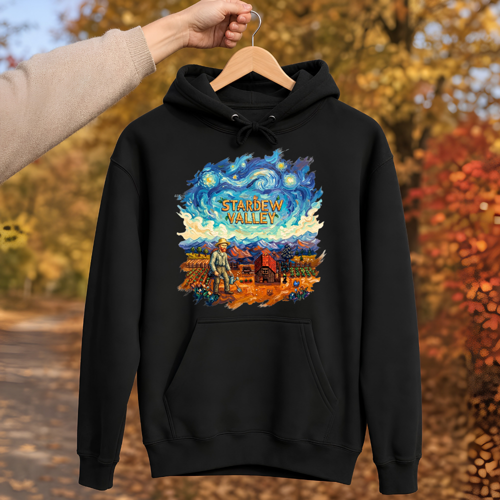 Stardew Valley Van Gogh Yıldızlı Gece Hoodie – Sanat ve Oyun Temalı Oversize Sweatshirt