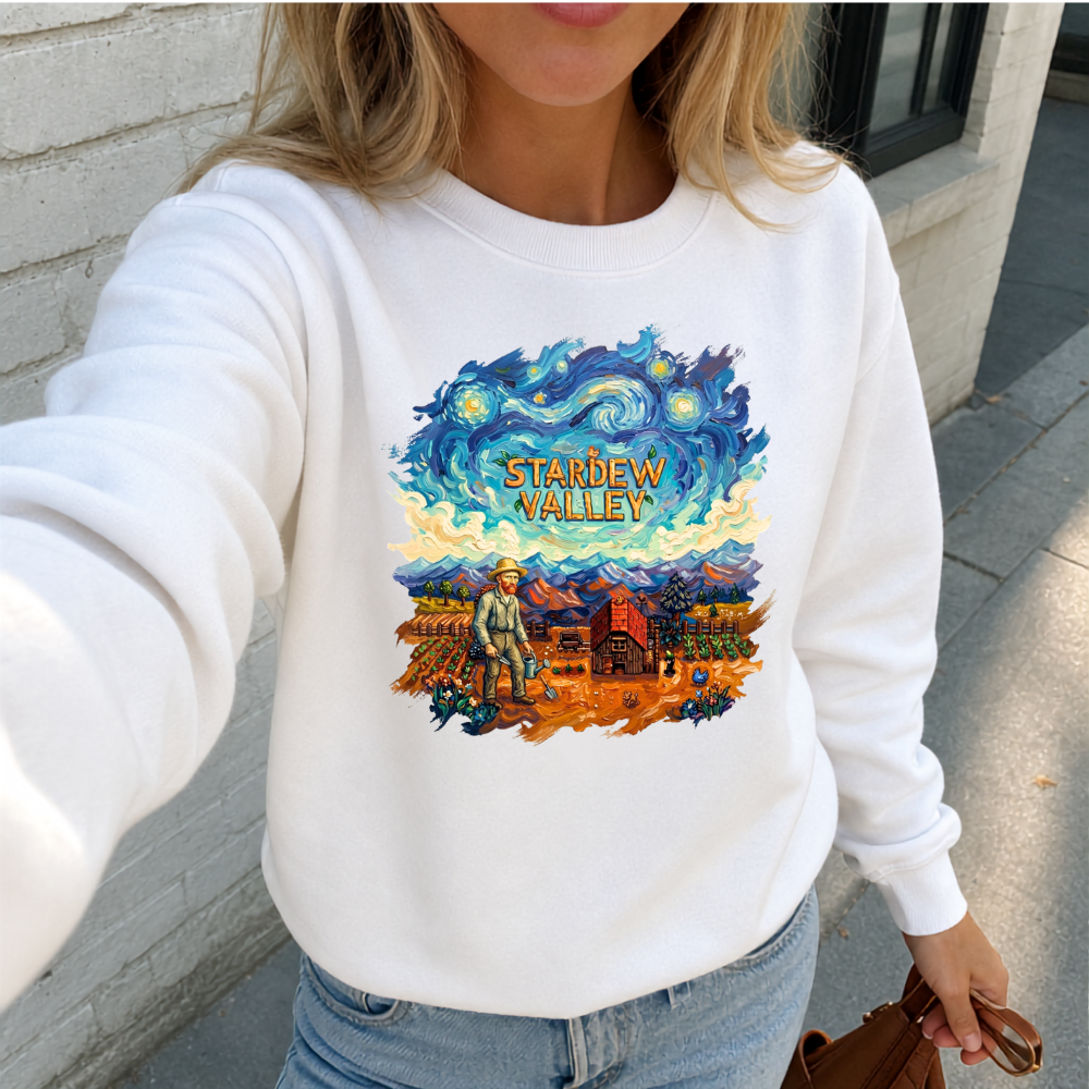 Stardew Valley Van Gogh Yıldızlı Gece Hoodie – Sanat ve Oyun Temalı Oversize Sweatshirt