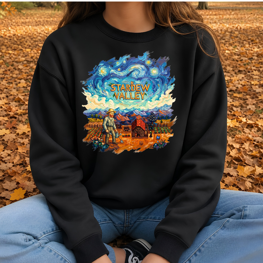 Stardew Valley Van Gogh Yıldızlı Gece Hoodie – Sanat ve Oyun Temalı Oversize Sweatshirt