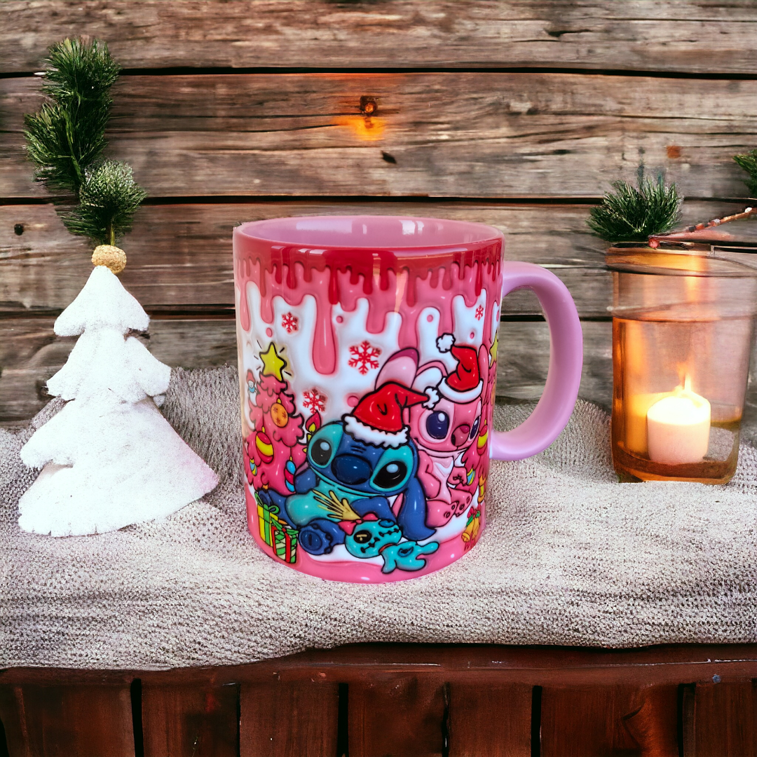Stitch ve Angel Hediyelik Porselen Kupa- Doğum Günü Hediyesi Ev Ofis Kupası